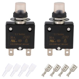 EPLZON 30A Manual Reset Push Button Circuit Breaker 125/250V AC 50V DC Thermal Overload Protector with Quick Connect Terminals and Waterproof Button Caps Assortment Kit(pack of 2 pcs)