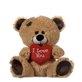 Brown Patchwork Teddy Bear holding Red Heart with "I Love You" written on it (Golden Brown, 10.5")