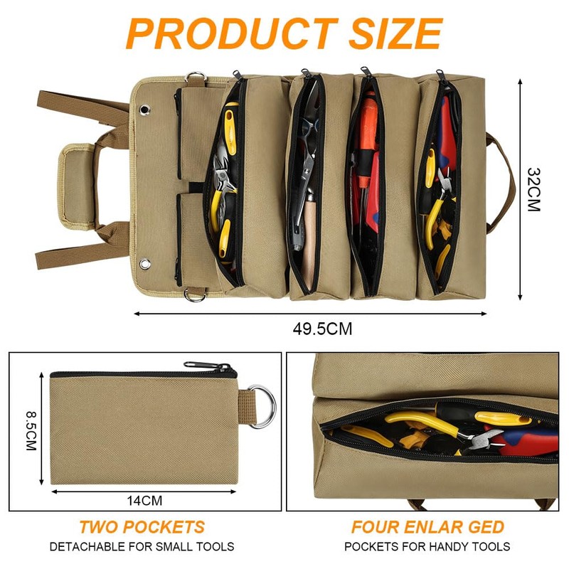 Adiwo Tool Roll Bag, Tool Roll Pouch with 4 Zip