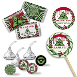 Zombie Infection Birthday Party Sticker Bundle Kit,429 pieces!!! Includes 60 2" Circle Stickers for Favors & Goodie Bags, 45 Mini Candy Bar Wrappers & 324 Round Candy Kiss Stickers by Amanda Creation