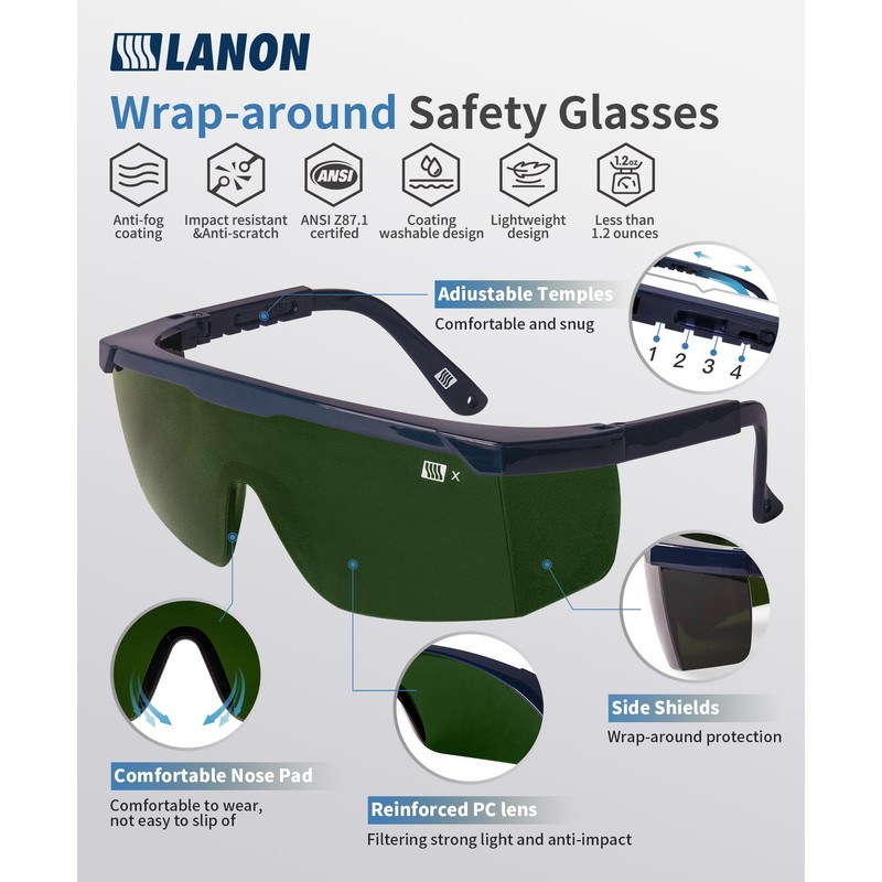 LANON Welding Safety Glasses,IR Filter Shade 5.0 Lens,Anti-Scratch & Anti-Impact,ANSI