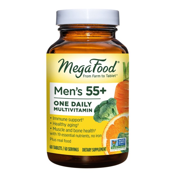 MegaFood Men's 55+ One Daily - Multivitamin for Men with B12, C & D Vitamins, Zinc & Selenium - Non-GMO, Gluten-Free, Vegetarian & Made without Dairy and Soy - 60 Tabs