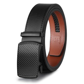 MILORDE Leather Ratchet Belt(Carbon Fiber - Black, 36" to 42" M801,125)