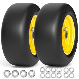RONPOW 11x4.00-5 Lawn Mower Tires Flat Free, Zero Turn Mower Front Tires, 11x4-5 Solid Mower Wheel for Residential and Commercial, 3/4" and 5/8" Bearing, 3.4"-5" Center Hub, 2Pack Yellow, 350Lbs