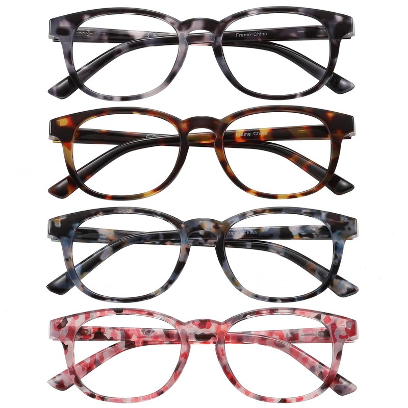 Przene 4 Pack Reading Glasses with Spring Hinge Blue Light