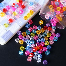 HERZWILD Mixed-Colour Acrylic Faceted Cube Beads 10mm for Threading 480pcs Square Crystal Beads Multicolored Craft Beads for DIY Bracelets Assorted Clear Beads Jewelry Necklace （10x10mm）