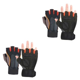 Kisangel 2 Pairs Grip Strength Half-Finger Gloves Wrist Straps Men's Outdoor Training Gloves for Weightlifting