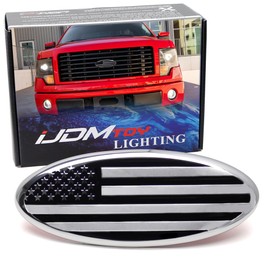 iJDMTOY 9-Inch Black/Chrome US Flag Design Front Grille Oval Emblem Badge Replacement Compatible with Ford 2004-14 F150, 2005-07 F250/F350, 2011-14 Edge, 2011-16 Explorer