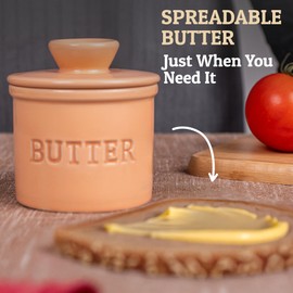 PriorityChef Butter Crock with Lid, On Demand Spreadable Butter, French Butter Keeper to Leave On Counter with Water Line, Ceramic French Butter Dish, Peach