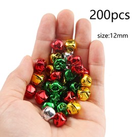 YIEUR 200 pieces bells, Christmas tree decoration, bells, Christmas tree pendants for Christmas decoration, DIY crafts, pet jewellery making (colourful, 12 mm)