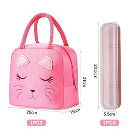 1 Piece Kids Lunch Box, 1 Piece Kids Cutlery Box, Cat Face Lunch Bag for Girls, Portable Pink Lunch Bag, Suitable for Kids School, Picnic
