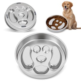 GLYVIAN Slow Feeder Dog Bowls, Stainless Steel with Non-Slip Silicone Base Metal Bowl, 2 Cups Large Capacity Slow Feed for Small, Medium, Large Breed Dogs