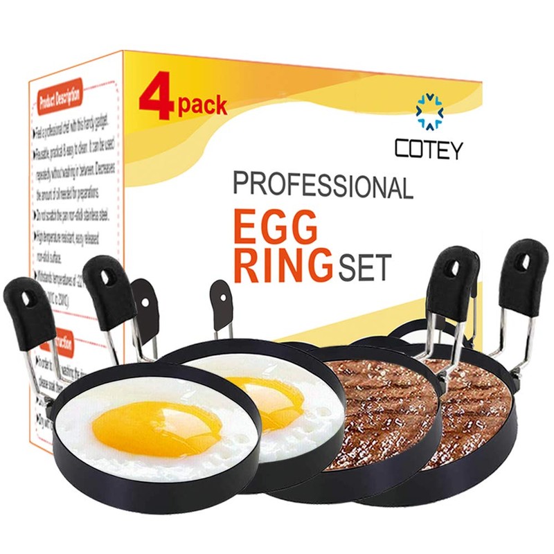 COTEY Large 3.5" Nonstick Egg Rings Set of 4, Round