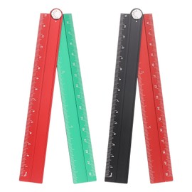 sourcing map 2pcs Folding Straight Ruler 30cm Metric Aluminum Alloy Protractor Foldable Angle Ruler Geometric Measuring Tool with Angle Line for Architects Artists Office, Black Red/Red Green