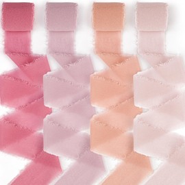 FLEXNOVA Chiffon Ribbon Pink, 4 cm x 20 m Chiffon Ribbon Dusky Pink, Ribbon Fabric Ribbon, Decorative Ribbon, Gift Ribbon Fabric Wedding Wide, Satin Ribbon, Ribbon for Wedding Invitation, Bridal