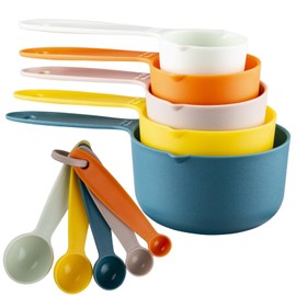 Viwehots Measuring Cups and Spoons Set, Plastic Measuring Cup Set, Measuring Spoons and Cups Set 10, Dry Measuring Cups Set, Plastic Measuring Cups and Spoons Set with 1/8 Measuring Cup Random Color