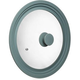 Loreso Silicone Glass Lid Grey - Universal Silicone Glass Lid for pots Pans & Skillet 10, 10.5, 11 & 11.5" Inches, Tempered Glass Lid with Steam Vents & Cool-Touch Handle (Medium - Grey)