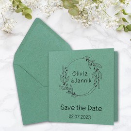 25x square folding card set made of kraft paper in eucalyptus green 15 x 15 cm - double cards and envelopes made of recycled paper - Environment series