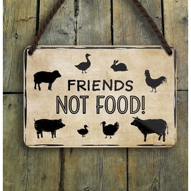 schilderkreis24 Tin Sign Beautiful Saying "Friends not Food!" Decorative House Entrance Gift Idea Birthday Christmas Environmentally Conscious Animal Lovers Vegan Vegetarians 18 x 12 cm