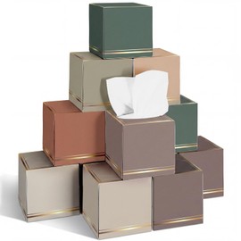12 Pack Facial Tissues Cube Shaped Boxes Face Box 600 Sheets 3 Ply Soft Paper Square Tissues Bulk for Car Pocket Toilet Household Bedroom Family (Vintage Color)