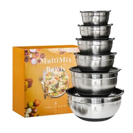 ROYDX Stainless Steel Mixing Bowls With BPA Free Airtight Lids &3 Grater Attachments,Non-Slip Bottoms- 33% Thick Metal Nesting Bowls for Mixing & Serving