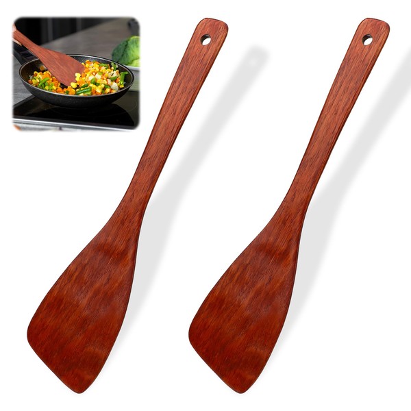 BOHUIZ 2 Pcs Wooden Spatula for Cooking, 12.8 Inches Natural