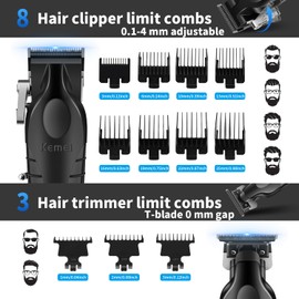 KEMEI Professional Hair Clippers for Men, Cordless Barber Clipper Beard Trimmer Foil Shaver Nose Eyebrow Ear Trimmer Set, USB Charging Complete Electric Hair Cutting Kit with 11 Guide Combs
