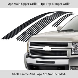 APS Premium Stainless Steel Black 8x6 Horizontal Billet Grille Grill Insert Combo Compatible with Chevy Silverado 2500HD 3500 HD 2007 2008 2009 2010 Main Upper Top Bumper N19-J40876C