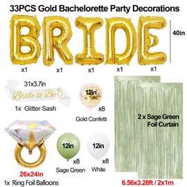 Sage Green Bachelorette Party Decorations Kit 40 inch Gold Bride Balloons