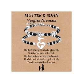 YELUWA 2 Pieces Back To School Gifts Mother Daughter Son Bracelet Mum and I Bracelet First Day of School Preschool Matching Wish Dinosaur Bracelets Set for Mother Daughter Mother Son, Stainless Steel