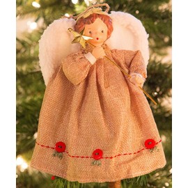 7" Fabric Ornament Angel Christmas Tree Topper for Tabletop Tree Tan Dress