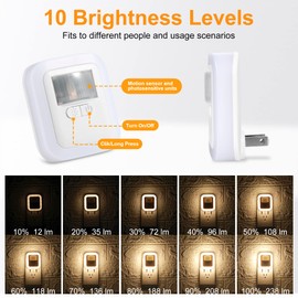 YELKO Nigh Lights Plug Into Wall, 200Lumen Extra Bright Plug in Motion Sensor Lights Indoor, Dimmable Motion Activated Nightlights with 10 Levels Adjustable Brightness (Warm White 2 Pack)