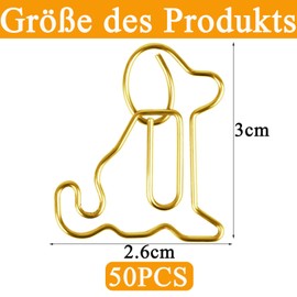 luckaide Büroklammern Hund, 50 Stück Büroklammern Motiv Groß Gold, Büroklammer Welpenform Metall, Paper Clips Papierklammern für Büro, Klassenzimmer, Aktenklammer, Lesezeichen