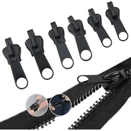 6 Pcs Black Zipper Repair Kit Metal Universal Instant Fix Replacement Zip Slider Teeth Zippers Spare Parts Zipper Zippers for Jackets Bags Tents Luggage Sleeping Bag, Sewing Accessories