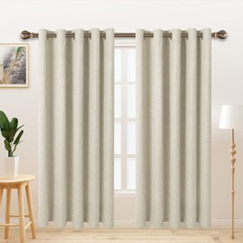 LORDTEX Linen Look Textured Blackout Curtains with Thermal Insulated Liner - Heavy Thick Grommet Window Drapes for Bedroom, 70 x 95 Inches, Ivory, Set of 2 Panels