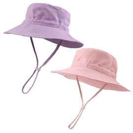 PEECABE Baby Sun Hat Summer Sun Protection Toddler Bucket Hat Wide Brim Adjustable Chin-Strap Beach Cap (CA/US, Age, 0 Months, 6 Months, Purple+Pink)