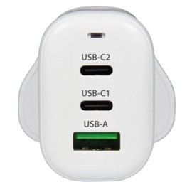 Mercury | USB C & A Charger 65W GaN High-Tech Super Fast Charging with USB-A & Dual USB-C | Fast Charging, Travel-Friendly with UK/US/EU Adapters