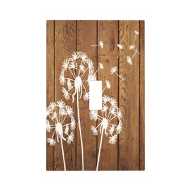 Iyfcsl Rustic Dandelion Brown Wood Single Toggle Light Switch Cover Decorative Farmhouse Country Plant Wall Plate 1 Gang Electrical Switchplate Faceplate for Bathroom Kitchen Bedroom
