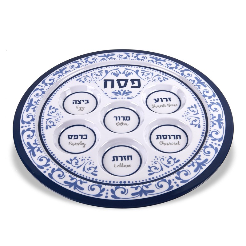 Passover Seder Plates 12" Melamine - 6 Section Plate Marked