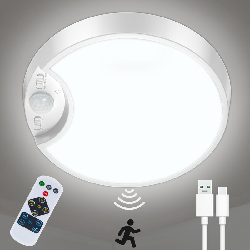 DEEPLITE Battery Ceiling Light, 8000mAh Rechargeable Motion Sensor Ceiling Light,