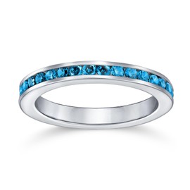 London Blue Cubic Zirconia Stackable CZ Channel Set Eternity Band Ring For Women Simulated Topaz .925 Sterling Silver