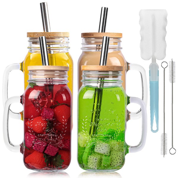 Yirilan 4 Pack 24Oz Mason Jar Cups, Mason Jars with