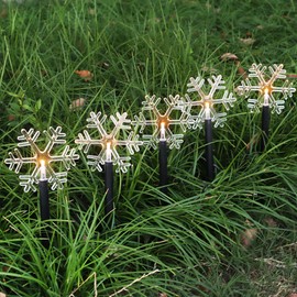 OOLALOO Solar LED Snowflake Pathway Lights for Winter Christmas Decorations Waterproof Outdoor Garden Lights Warm White Light