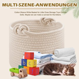 Kleiner gewebter Aufbewahrungskorb - Korb Geflochten mit Griffen, Baumwollseil-Regalkorb Kinder Spielzeugkorb Geschenke Korb für Kinderzimmer Schlafzimmer Badezimmer Organisieren von Kleidung