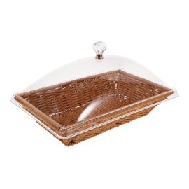 HOLIDYOYO Wicker Dessert Basket Imitation Rattan Bread Basket with Acrylic Cover Lid Stackable Rectangle Serving Basket for Food Fruit Vegetable Towel