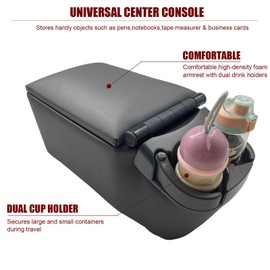 OBUYTO Universal Truck Seat/Bench Contractor Center Console Business Organizer and Storage with Adjustable Cup Holders, Clip Board, and Padded Top Lid for Armrest 124809