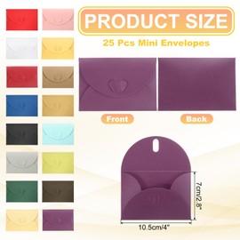 sourcing map Mini Envelopes, 25 Pack Greeting Card Envelopes with Heart Clasp Tiny Items Storage Cute Present Card Holder for Wedding Greeting Party Letter Mailing, Purple Red 4" x 2.8"