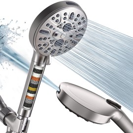 Cobbe Handheld Shower Head with Filter, High Pressure 9 Spray Mode Showerhead Built-in Power Wash with Hose, Bracket and Water Softener for Hard Water Remove Chlorine, Brushed Nickel