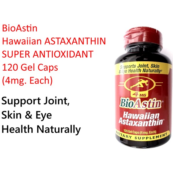 BioAstin Hawaiian Astaxanthin SUPER ANTIOXIDANT (Non GMO) 4mg - 120 gel capsules