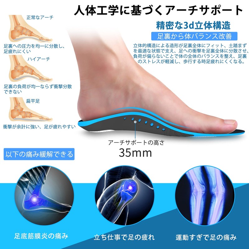 Insole, For Plantar Fasciitis, Arch Support, Gel, For Standing Work,